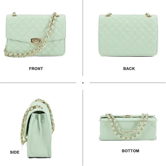 Quilted Shoulder Bag for Women, Medium Flap Crossbody Handbag with Chain Strap,